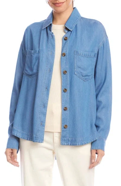 Karen Kane Denim Button-up Shirt In Blue