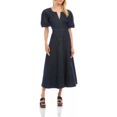 Karen Kane Denim Puff Sleeve A-line Dress In Animal Print