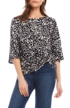 Karen Kane Dot Print Flare Sleeve Twist Hem Jersey Top In Print