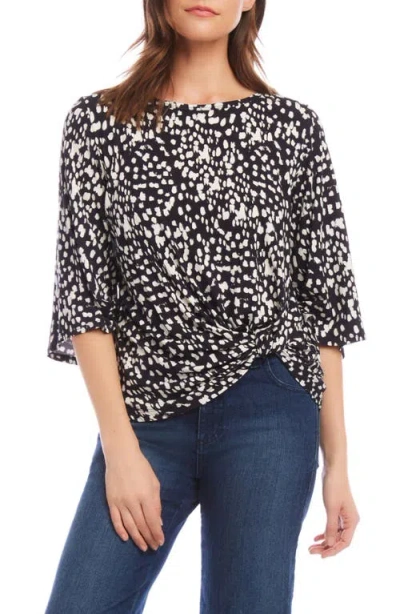 Karen Kane Dot Print Flare Sleeve Twist Hem Jersey Top