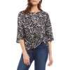 Karen Kane Dot Print Flare Sleeve Twist Hem Jersey Top In Print