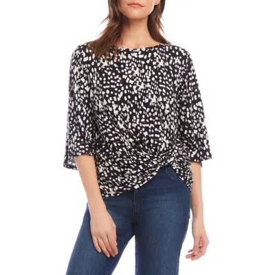 KAREN KANE KAREN KANE DOT PRINT FLARE SLEEVE TWIST HEM JERSEY TOP