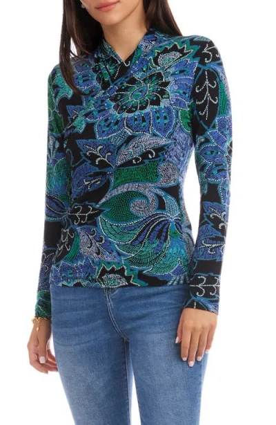 Karen Kane Dotted Floral Crossover Rib Top In Multi