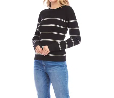 Karen Kane Double Stripe Ribbed Sweater In Black / Cream