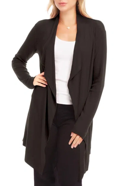 Karen Kane Drape Collar Rib Longline Cardigan In Brown