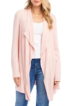 Karen Kane Drape Collar Rib Longline Cardigan In Rose