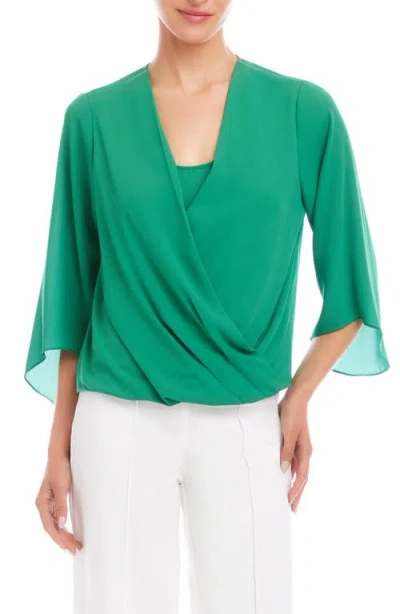 Karen Kane Drape Crossover Crepe Top In Green