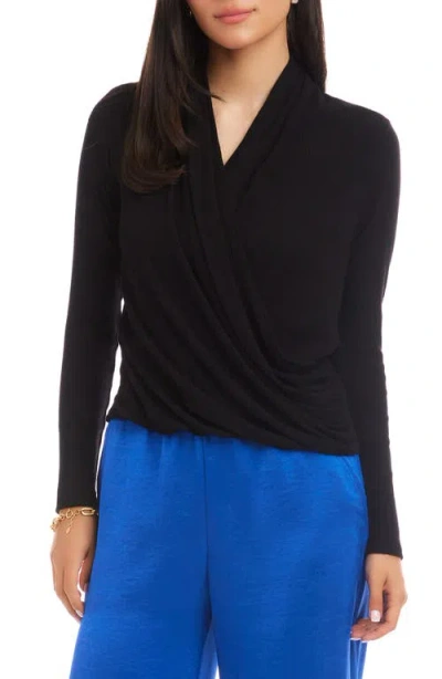 Karen Kane Drape Crossover Rib Top In Black