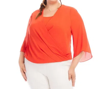 Karen Kane Drape Front Crossover Top - Plus In Bright Orange