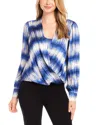 Karen Kane Tie Dye Drape Front Satin Top In Print
