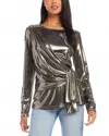 Karen Kane Drape Front Top In Metalic In Gray