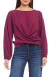 Karen Kane Drape Front Twill Top In Wine