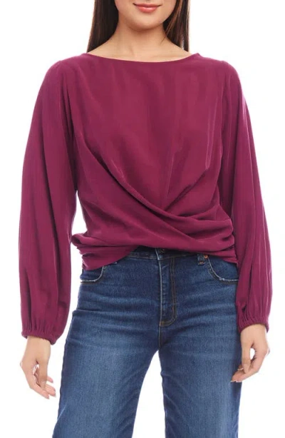Karen Kane Drape Front Twill Top In Wine