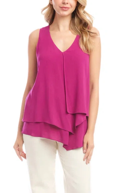 Karen Kane Drape Layered Asymmetric Gauze Tank In Magenta
