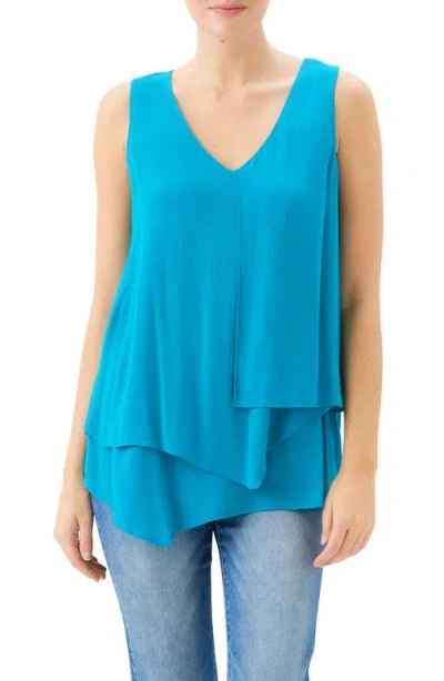 Karen Kane Drape Layered Asymmetric Tank In Blue