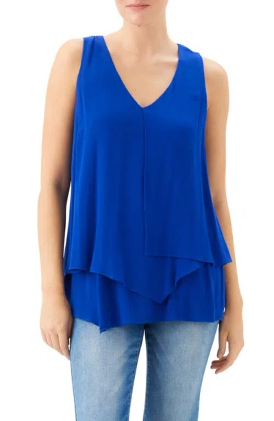 Karen Kane V-neck Layered Asymmetrical Tank In Blue