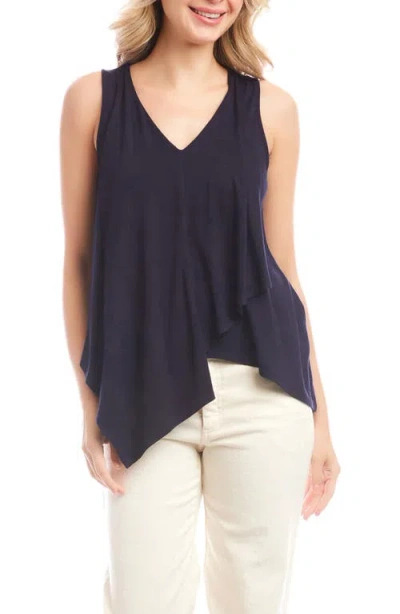 Karen Kane Drape Layered Asymmetric Tank In Navy