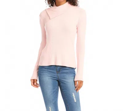 Karen Kane Drape Neck Turleneck Lightweight Sweater In Rose In Pink