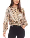 Karen Kane Boatneck Drape Top In Abstract Stone Woven Print In Print