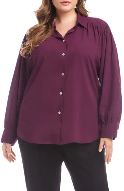 Karen Kane Drapey Crepe Button-up Shirt In Purple