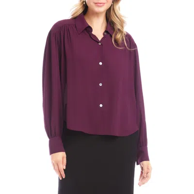 Karen Kane Drapey Crepe Button-up Shirt In Purple