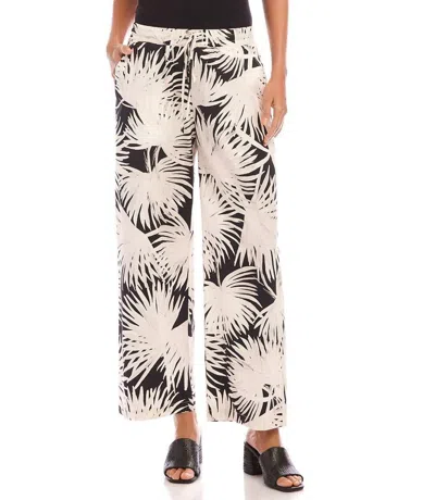 Karen Kane Drawstring Cropped Pants In Palm Print In Beige