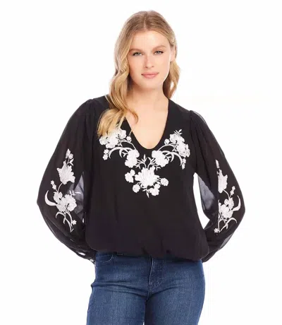 Karen Kane Eden Embellished Blouson Top In Black/ Ivory