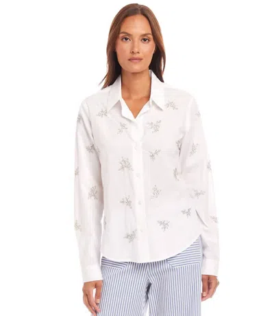 Karen Kane Eden Embellished Button Up Shirt In Off White
