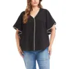 Karen Kane Edge Stitch Flutter Sleeve Top In Black