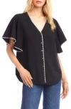 Karen Kane Edge Stitch Flutter Sleeve Top In Black