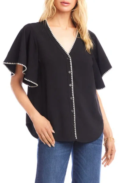 Karen Kane Edge Stitch Flutter Sleeve Top In Black