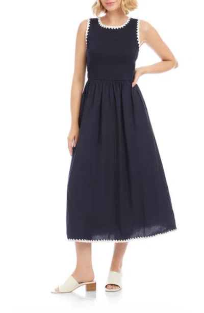 Karen Kane Sleeveless Edge Stitch Contrast Midi Dress In Navy In Blue