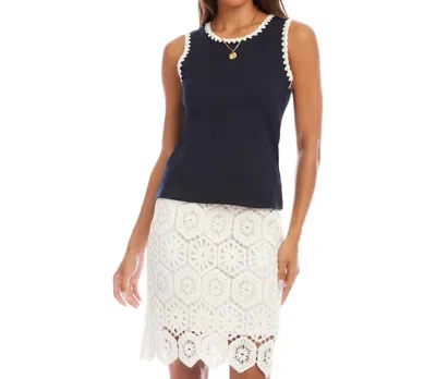 Karen Kane Eloise Edge Stitch Contrast Tank In Navy And White In Multi
