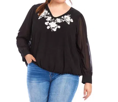 Karen Kane Floral Embroidered Georgette Top In Black