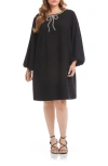 Karen Kane Embellished Bow Long Sleeve Shift Dress In Black