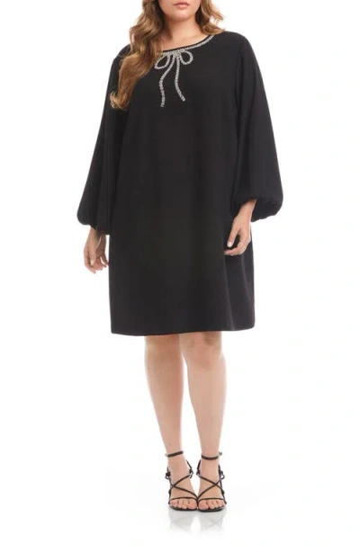 Karen Kane Embellished Bow Long Sleeve Shift Dress In Black