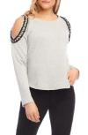 Karen Kane Embellished Cold Shoulder Sweatshirt In Light Heather Grey