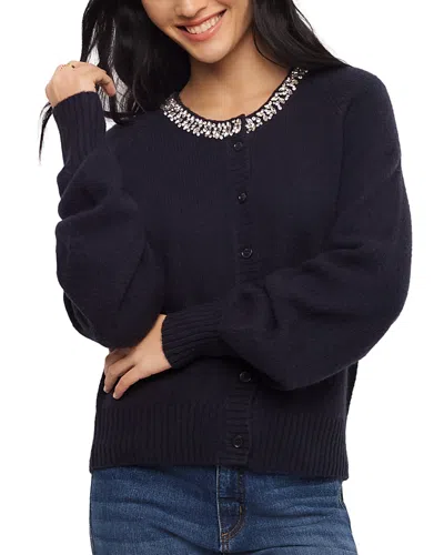 Karen Kane Embellished Crewneck Cardigan Sweater In Blue