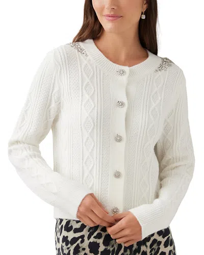 Karen Kane Embellished Crewneck Cardigan Sweater In White