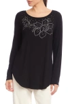 Karen Kane Long Sleeve Embellished Shirttail Top In Black In Black