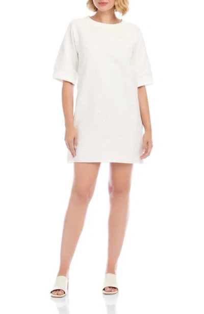 Karen Kane Raglan Sleeve Embellished Knit Dress In Off White In Multi