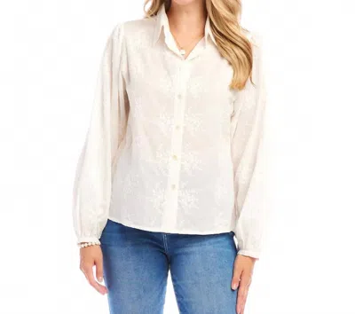 Karen Kane Embellished Puff Sleeve Shirt Top In Cream In White