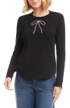 Karen Kane Embellished Rhinestone Bow Long Sleeve T-shirt In Black