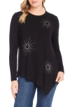 Karen Kane Embellished Sun Asymmetric Hem Top In Black