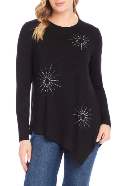 Karen Kane Embellished Sun Asymmetric Hem Top In Black