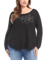 Karen Kane Long Sleeve Embellished Shirttail Top In Black In Black