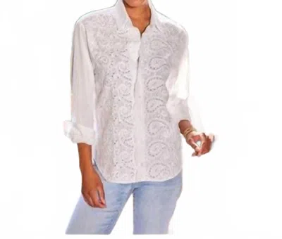 Karen Kane Embroidered Button Down Shirt In White