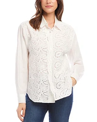 Karen Kane Embroidered Button Front Shirt In Off White