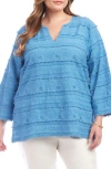 Karen Kane Embroidered Circle Trim Tunic Top In Blue