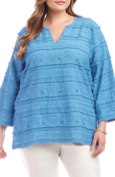 Karen Kane Embroidered Circle Trim Tunic Top In Blue